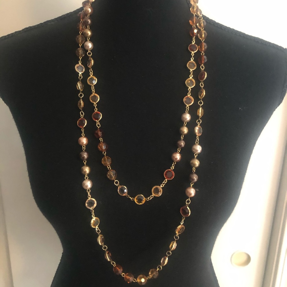 Long Amber Stone Statement Necklace - image 1